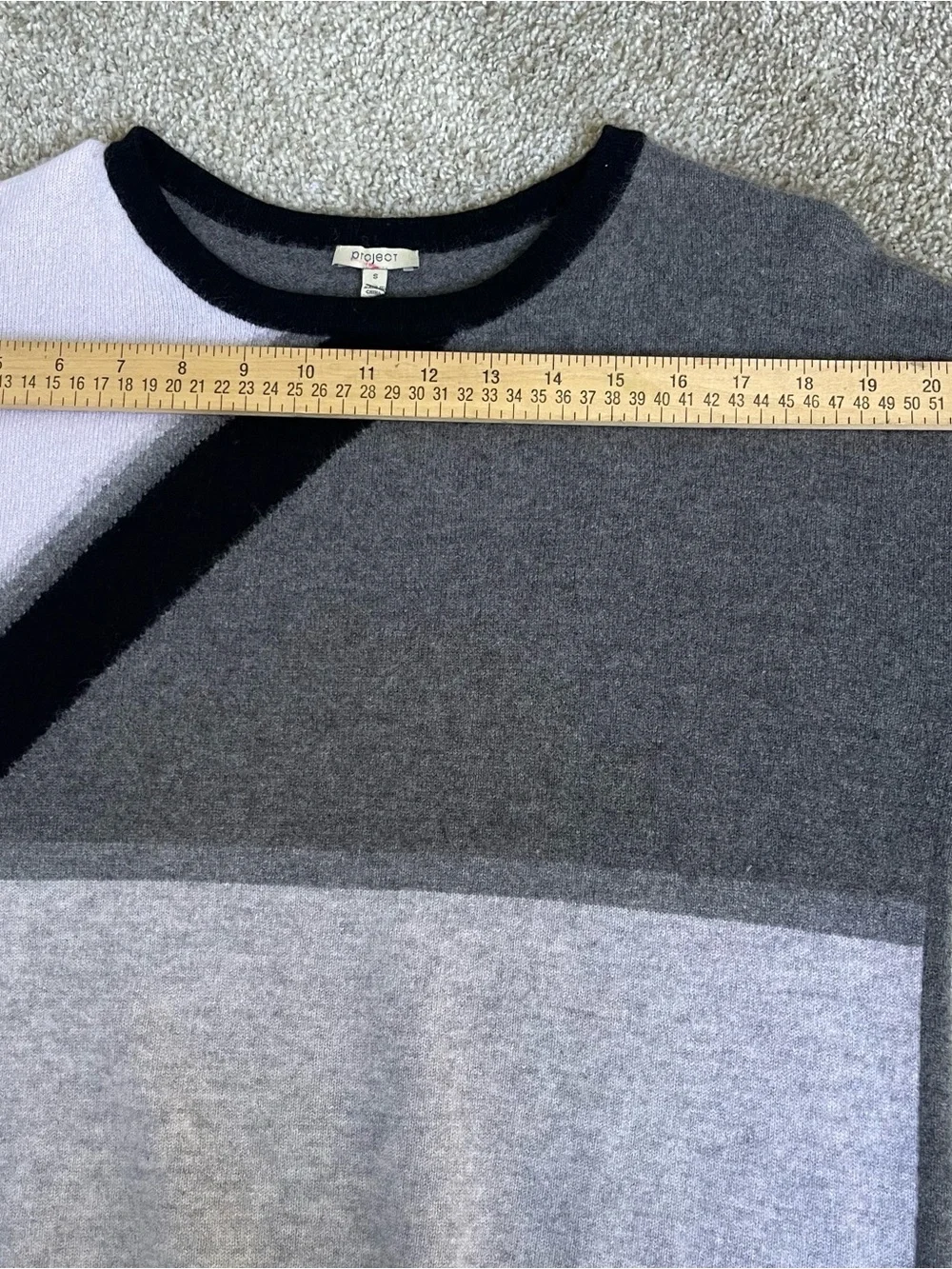 100 Cashmere Colorblock Geo Sweater Grey Cream Black Quiet Luxury Capsule Size S